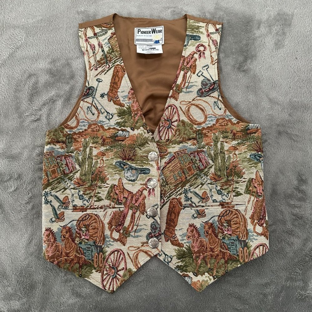 Pioneer Wear Vintage Vest Western Cowboy LARGE Horses